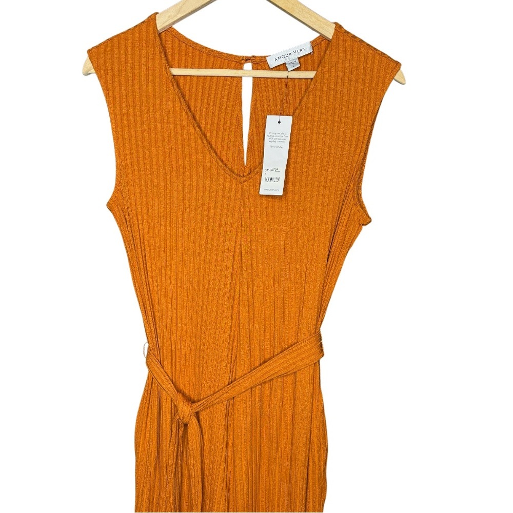 Amour Vert | Ribbed Belted Jumpsuit Ginger | Large - Picture 2 of 6
